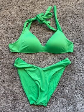 Calzedonia Giselle Graduated Padded Push-up Lime Green Top and V-front Bottom S
